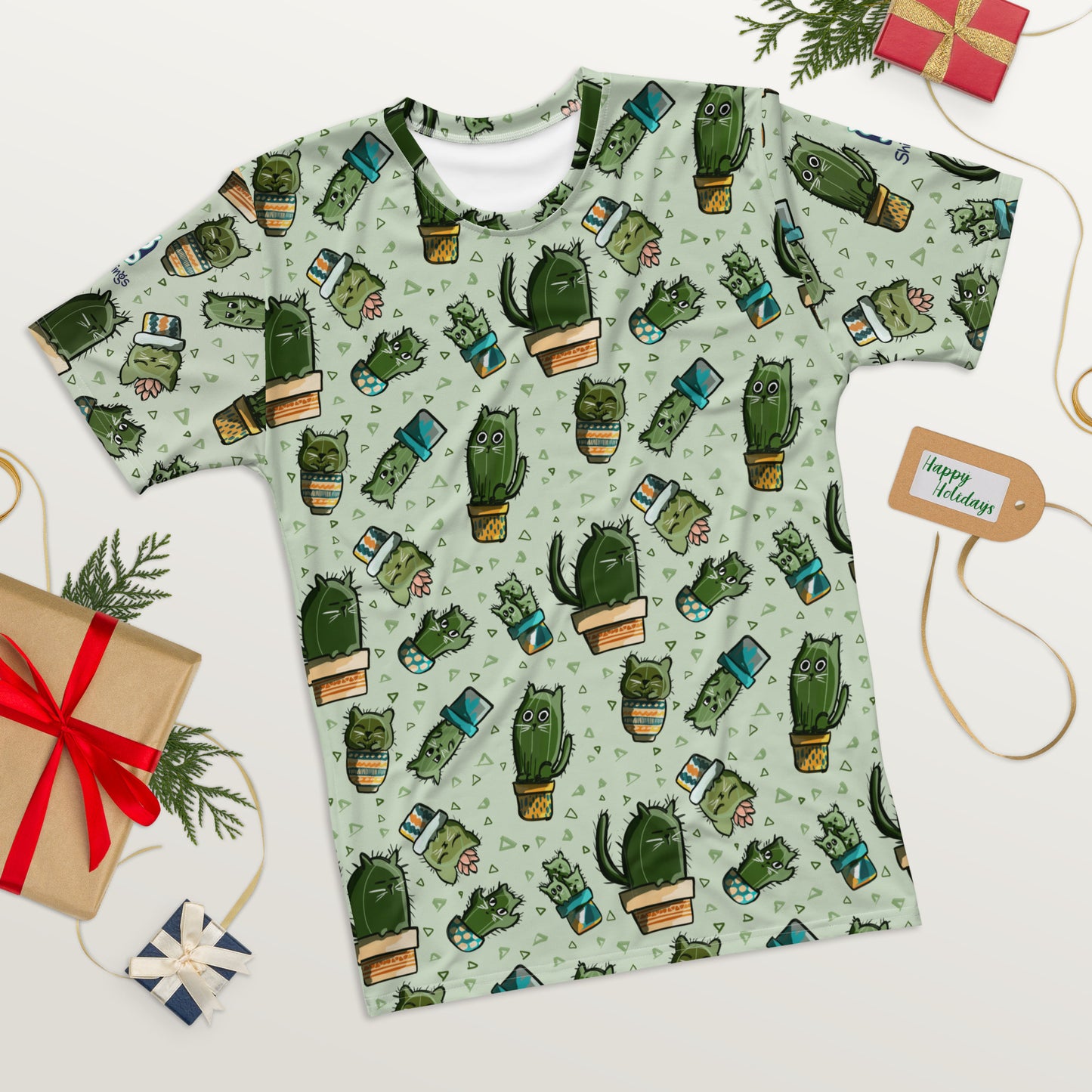 Cactus Catscape: Artistic All-Over Tee